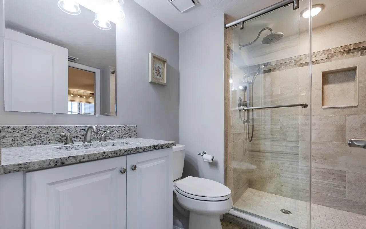 Secondary bath with glass shower